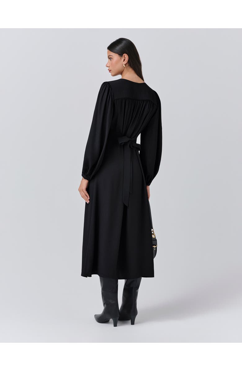 Ghost London Layla Crepe Tie Neck Midi Dress, Alternate, color, Black