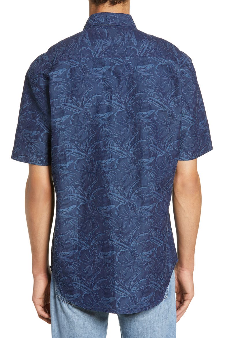Venice Regular Fit Palm Print Shirt, Alternate, color, INDIGO