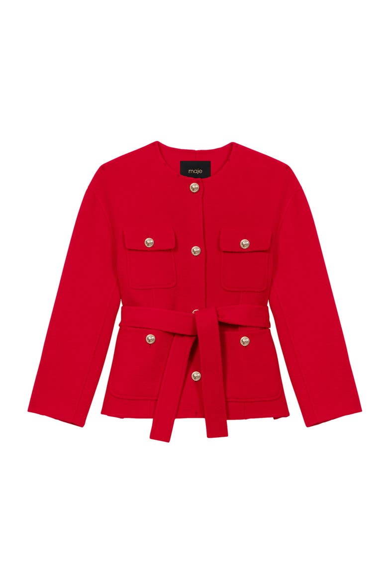 Belted double-faced jacket, Alternate, color, Red