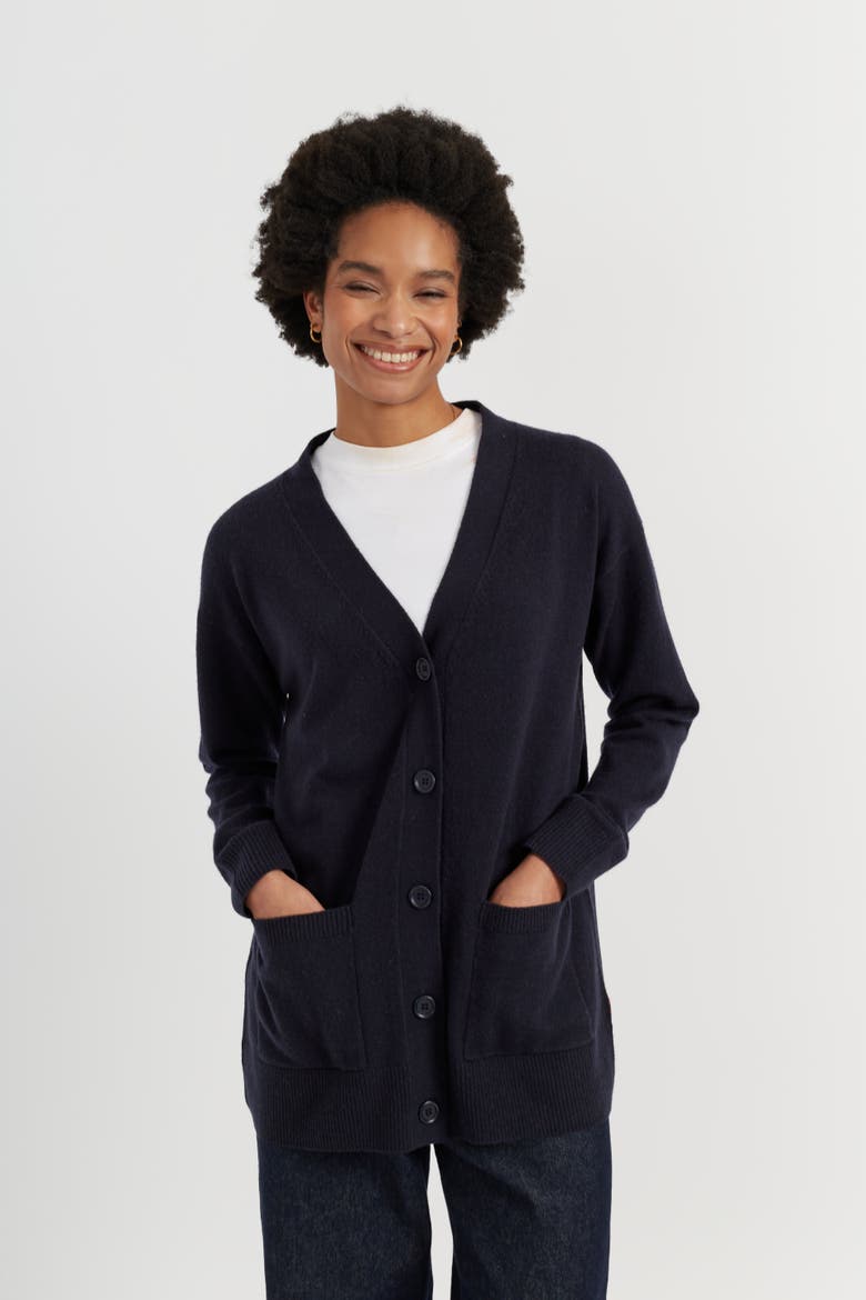 Wool-cashmere Long Cardigan, Alternate, color, Navy
