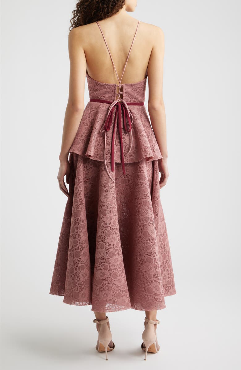 Black Halo Almira Floral Lace Peplum Cocktail Dress, Alternate, color, Desert Rose