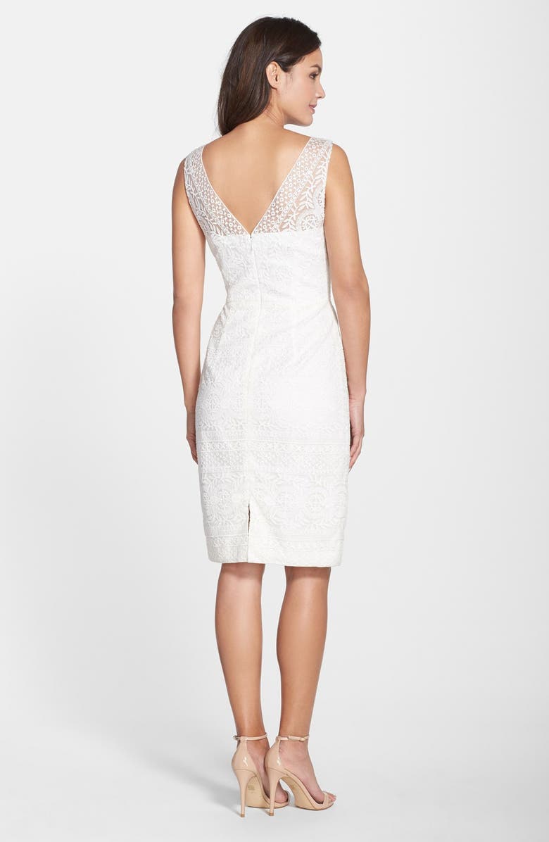 Maggy London Embroidered Mesh V-Neck Sheath Dress, Alternate, color, 