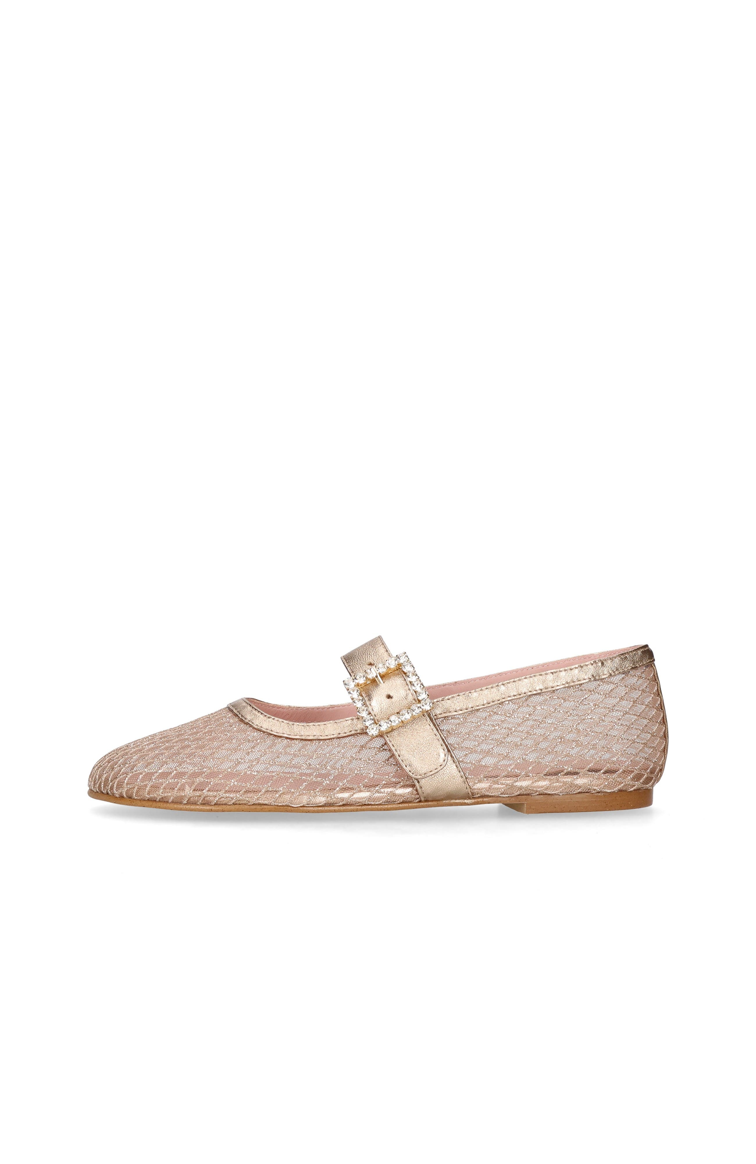 Pretty Ballerinas Metallic Mesh Crystal Buckle Ballet Flat, Alternate, color, Metallic Gold