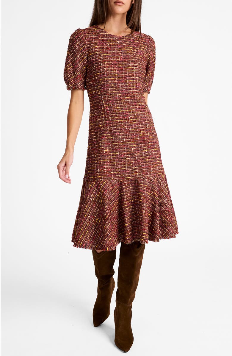 Santorelli Dasia Sheath Tweed Dress, Alternate, color, Auburn Multi