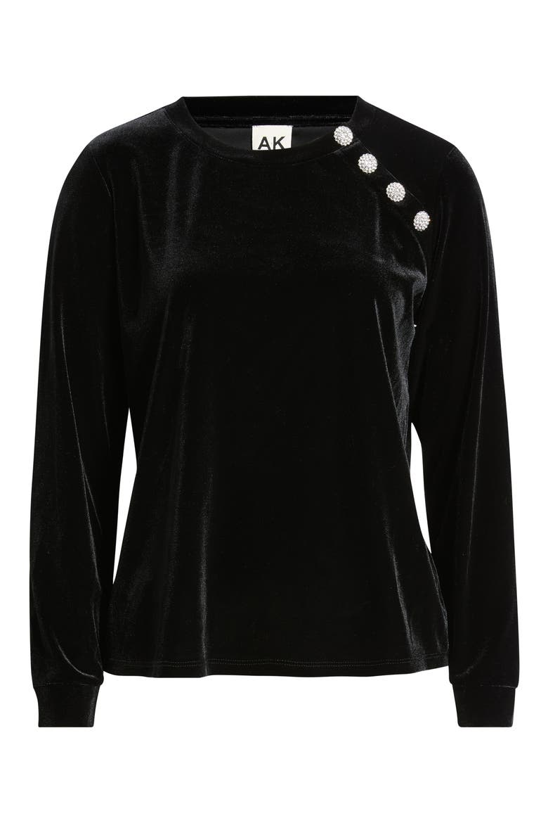 Embellished Button Velvet Top, Alternate, color, BLACK MULTI