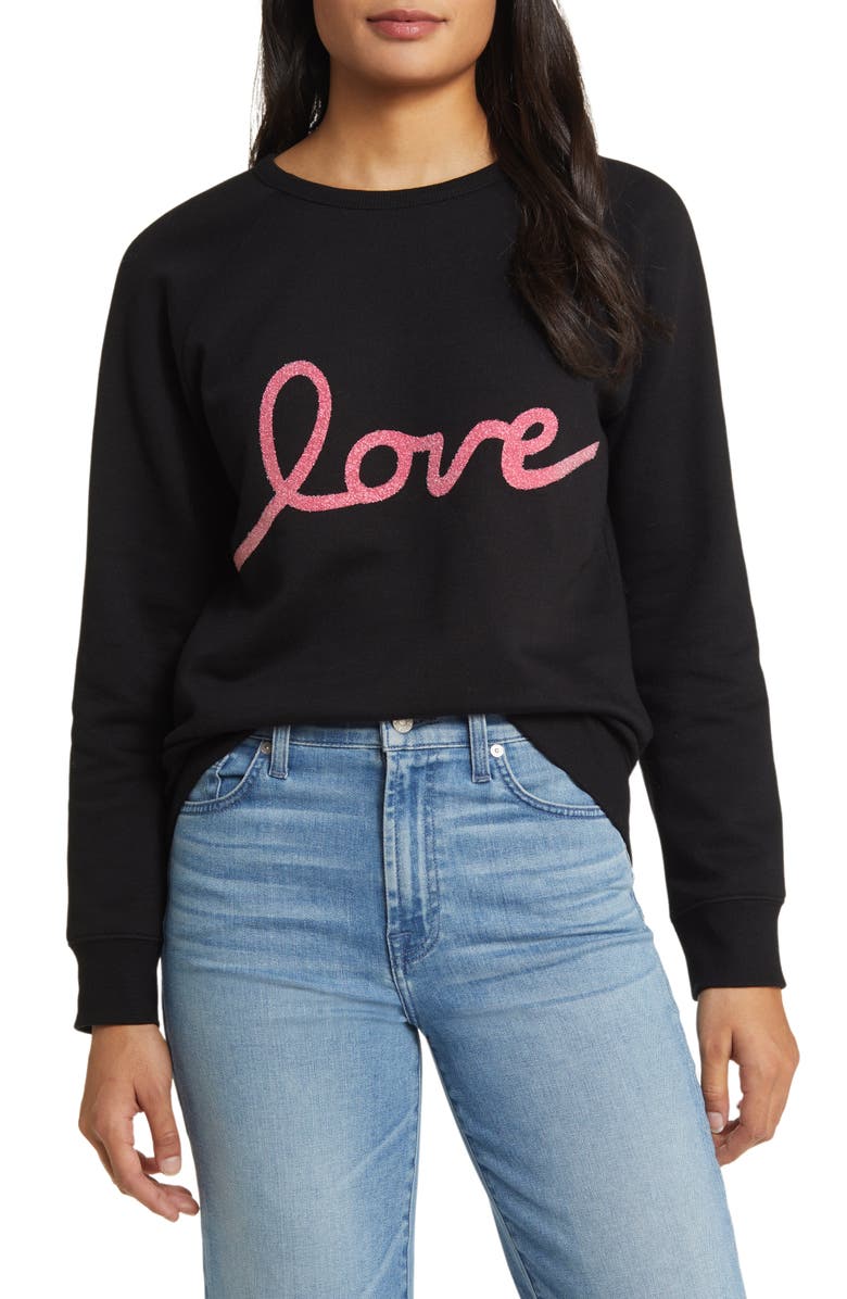 Caslon<sup>®</sup> Love Metallic Cotton Blend Graphic Sweatshirt, Main, color, 