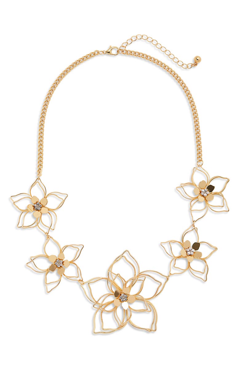 Tasha Crystal Wire Flower Frontal Necklace, Main, color,