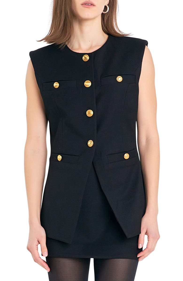 Endless Rose Power Shoulder Vest, Main, color, Black