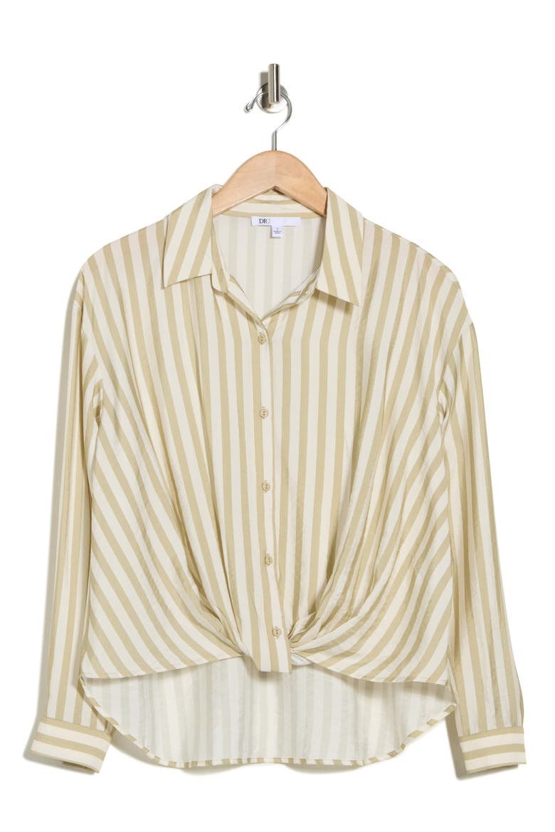 Long Sleeve Twist Front Button-Up Shirt, Alternate, color, OLIVE
