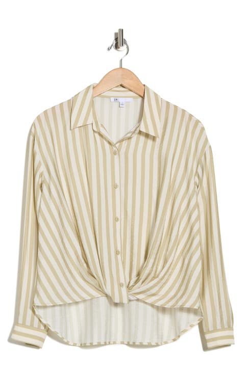 Long Sleeve Twist Front Button-Up Shirt