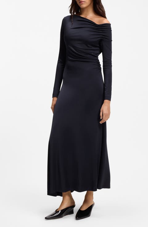 Ejoe Long Sleeved Asymmetric Neck Maxi Dress