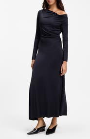 BOSS Ejoe Long Sleeved Asymmetric Neck Maxi Dress