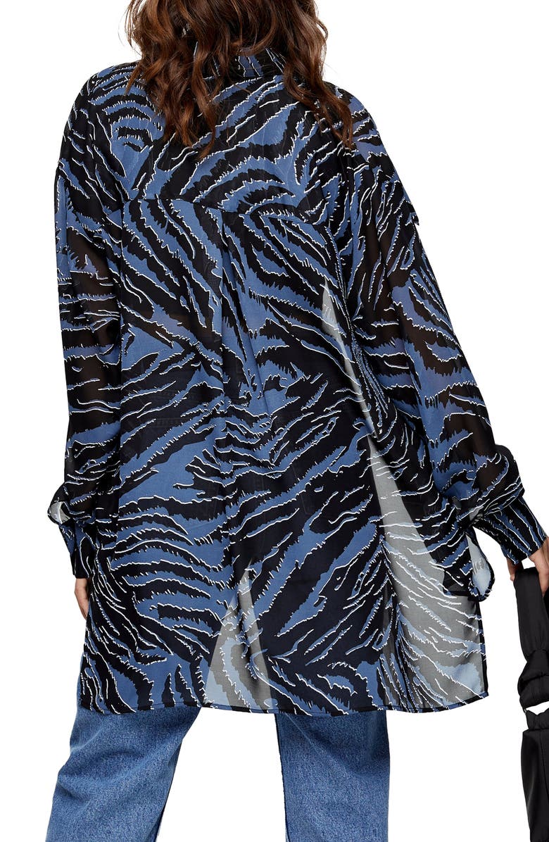 Topshop Tiger Print Oversize Shirt, Alternate, color,