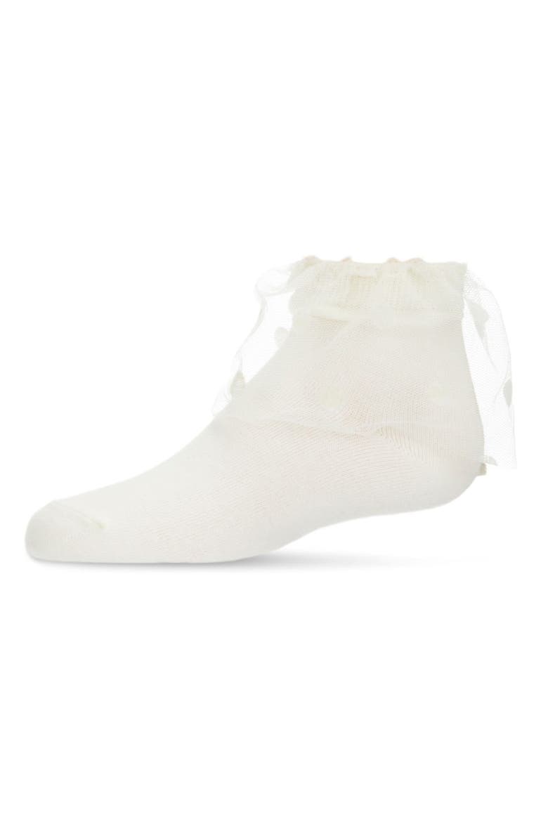 Flocked Dot Tulle Anklet, Main, color, Winter White