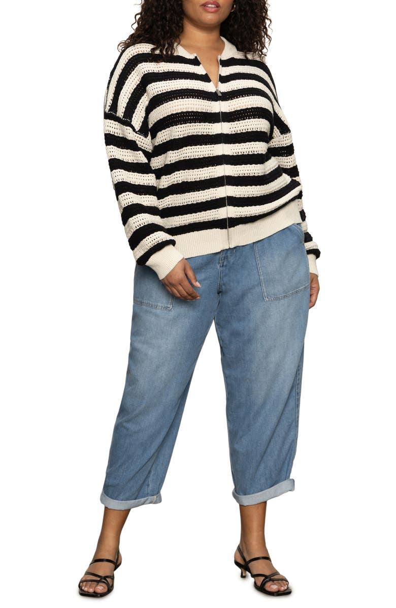 Sanctuary Stripe Open Stitch Cotton Bomber Cardigan, Alternate, color, 