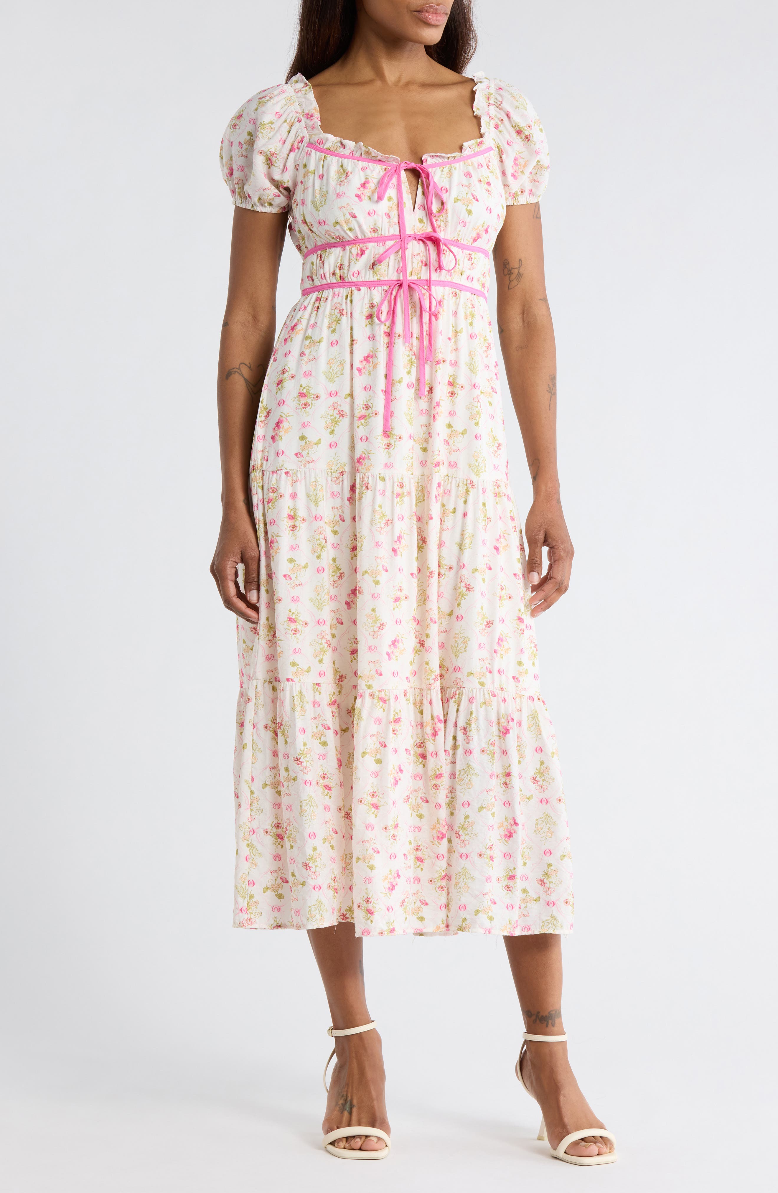 Blu Pepper Floral Tie Contrast Tie Midi Dress