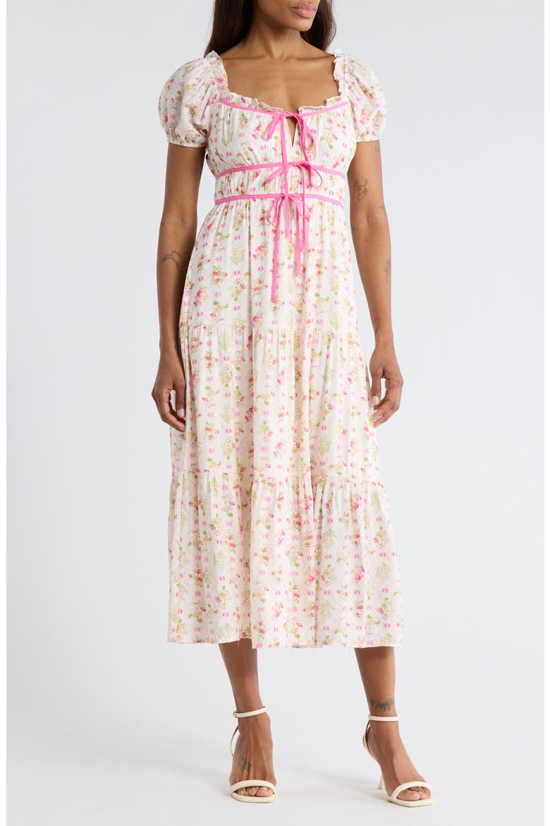 Floral Tie Contrast Tie Midi Dress, Main, color, PINK MULTI