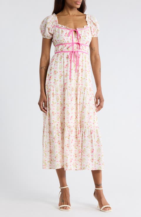 Floral Tie Contrast Tie Midi Dress