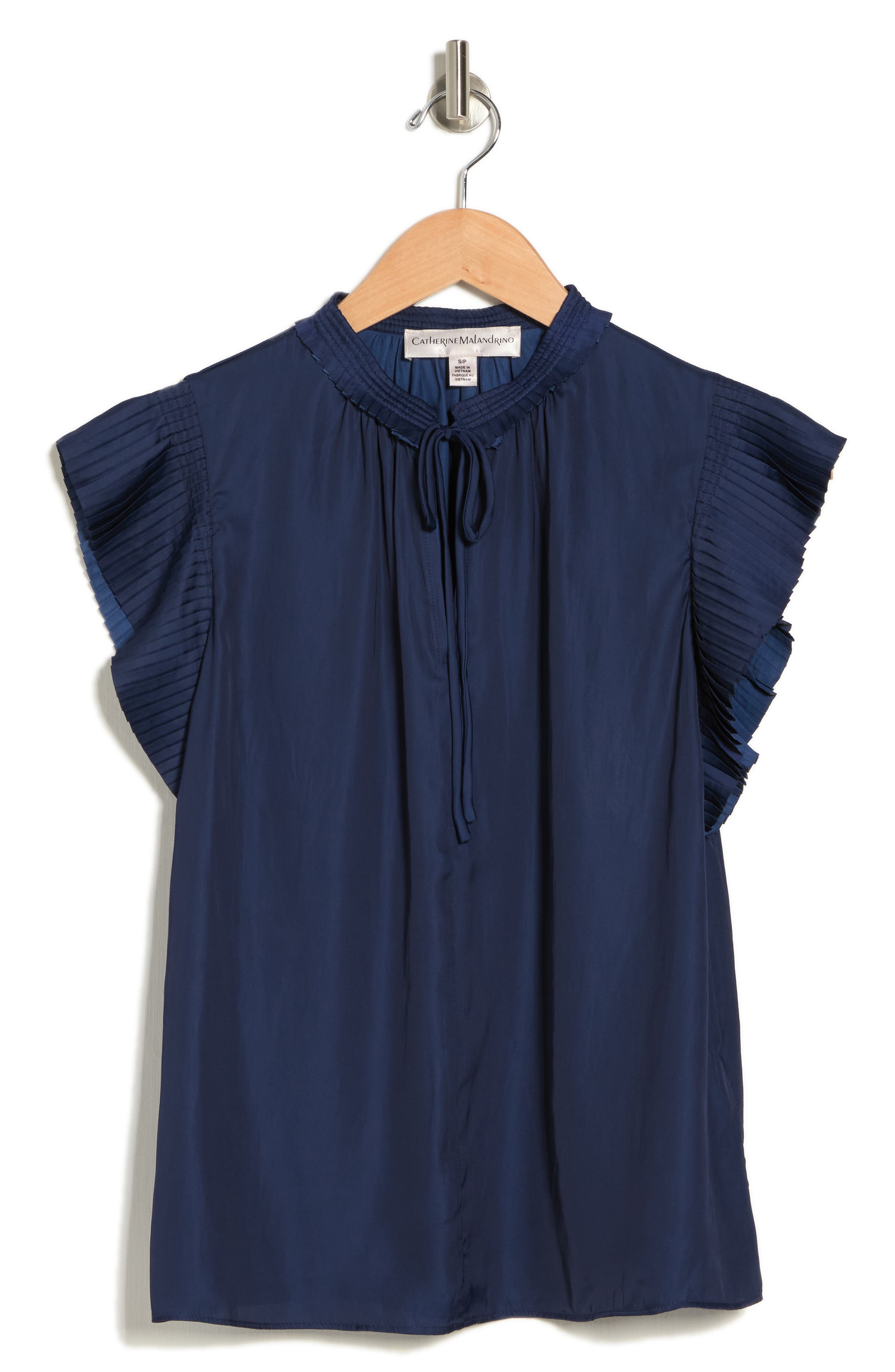Catherine Catherine Malandrino Pleated Ruffle Sleeve Split Neck Blouse ...