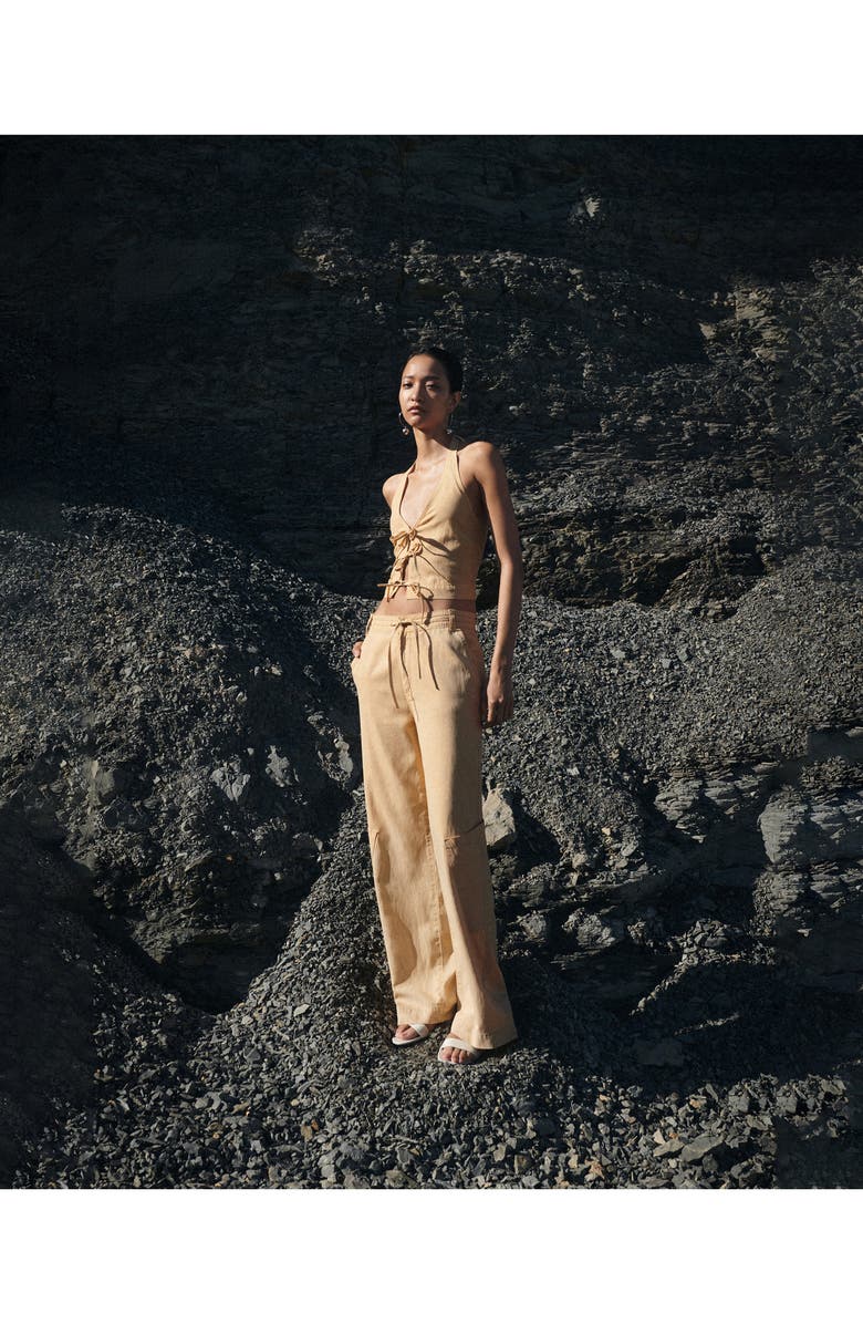 MANGO Drawstring Wide Leg Cargo Pants, Alternate, color, Sand