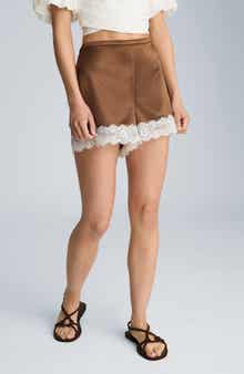 Lace Trim Satin Shorts