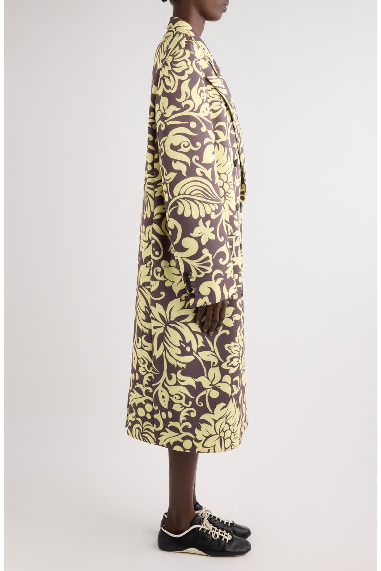 Rosea Historical Floral Double Breasted Scuba Knit Overcoat, Alternate, color, TAUPE