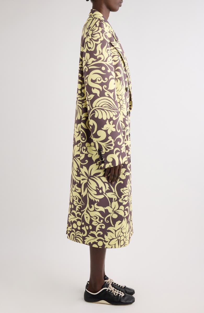 Dries Van Noten Rosea Historical Floral Double Breasted Scuba Knit Overcoat, Alternate, color, Taupe