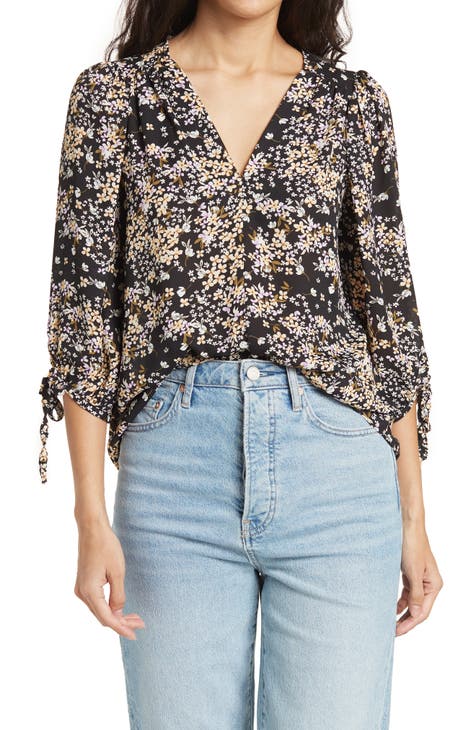 Floral Print Tie Cuff Blouse