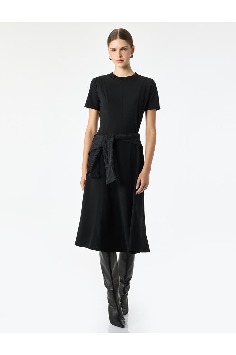 Short Sleeve Crew Neck Flare Dress, Main, color, BLACK