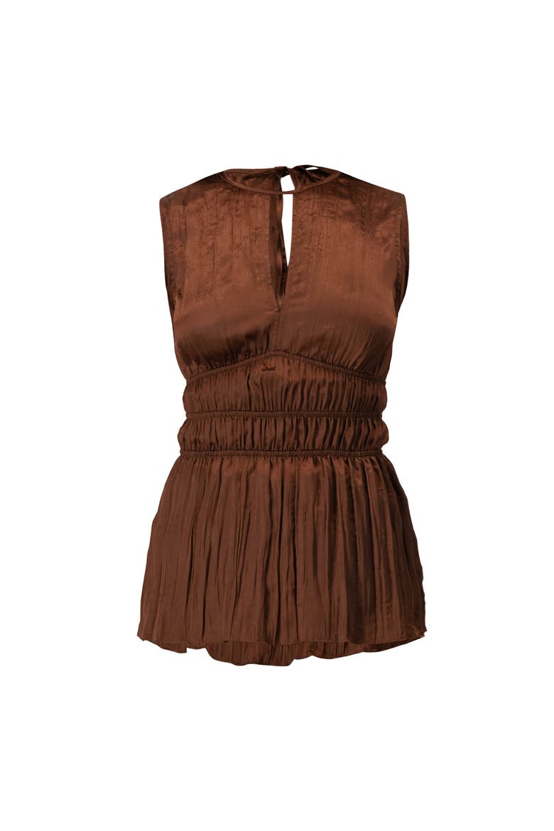 Satin Sleeveless Pleated Blouse, Alternate, color, Brown