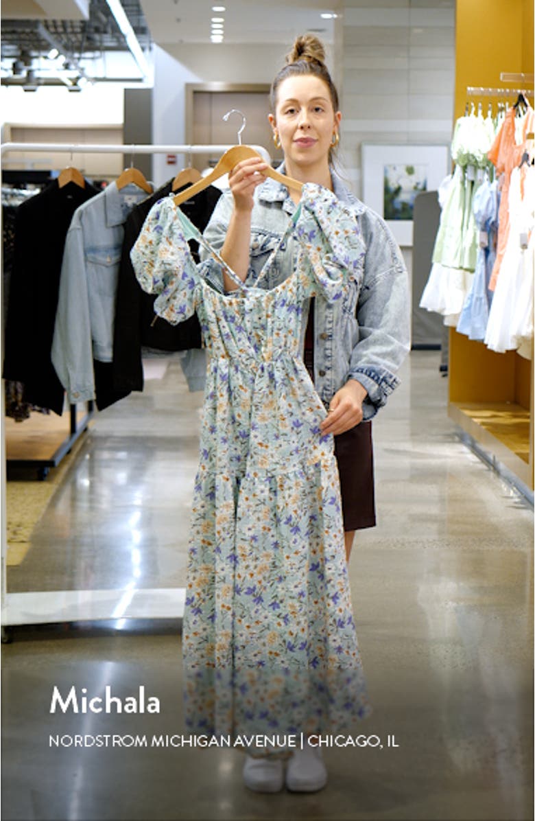 Puff Sleeve Floral Cotton Midi Dress, sales video thumbnail