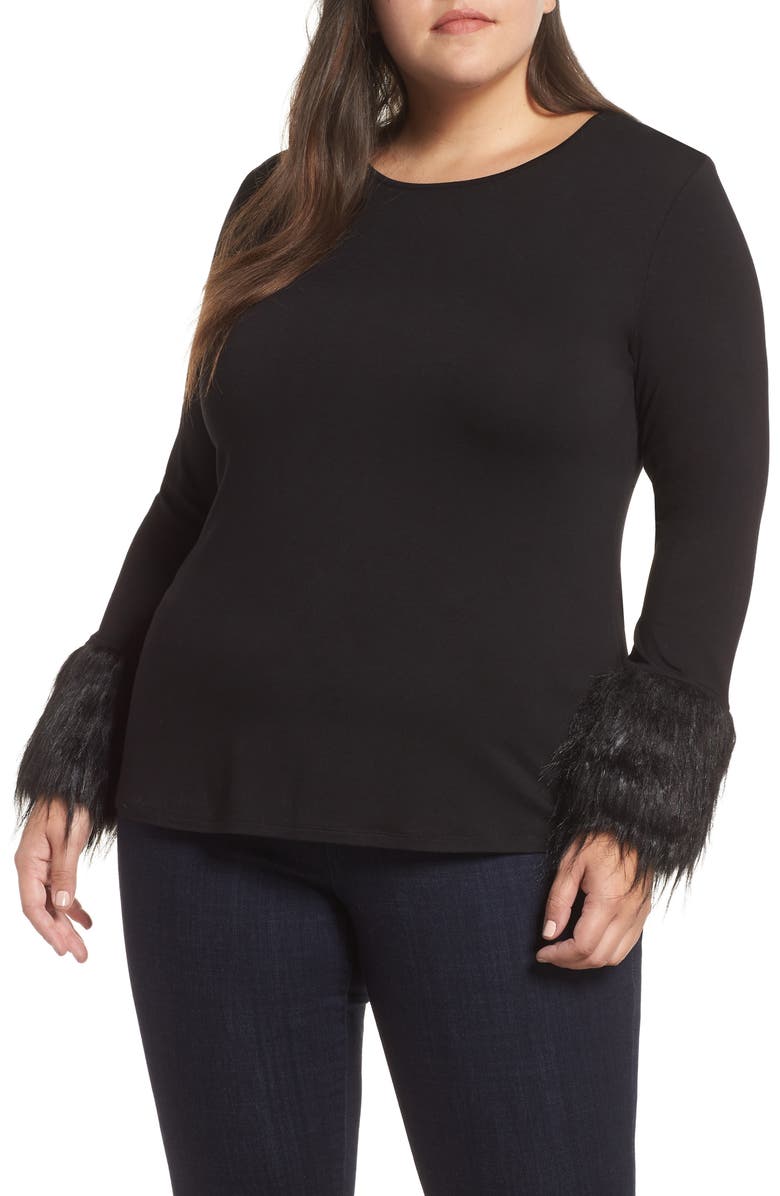 Vince Camuto Faux Fur Cuff Top, Main, color, 