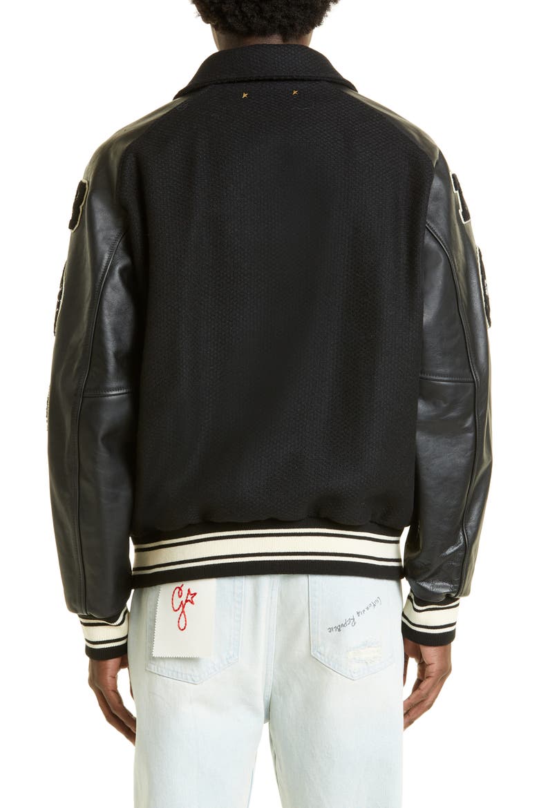 Golden Dreamers Wool & Leather Letterman's Jacket, Alternate, color, BLACK