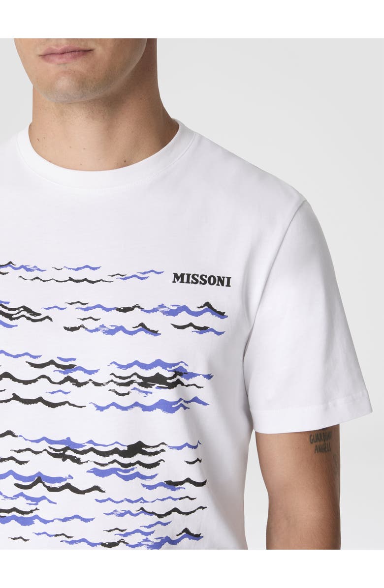 UM Crew-neck Cotton T-shirt With Wave Print And Logo, Alternate, color, White & Blue