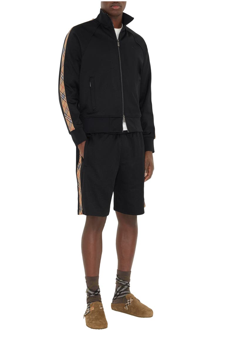 Burberry Check Trim Cotton Blend Track Jacket, Main, color, Black