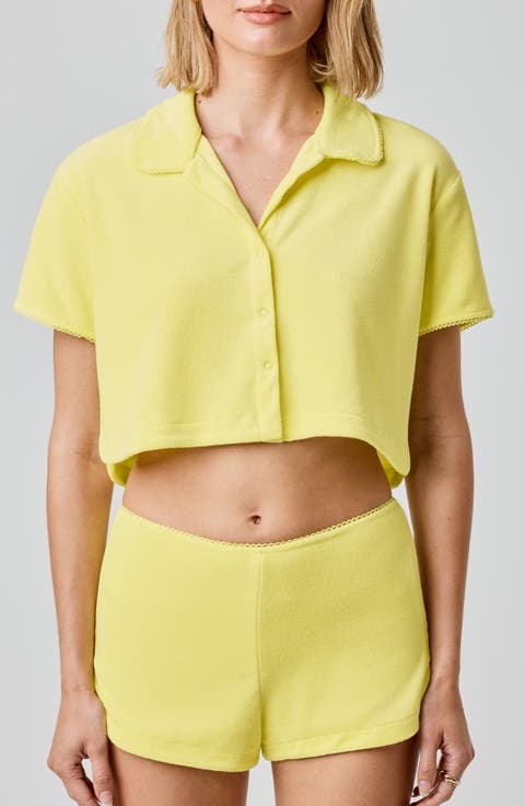 Terry Cloth Crop Snap-Up Shirt