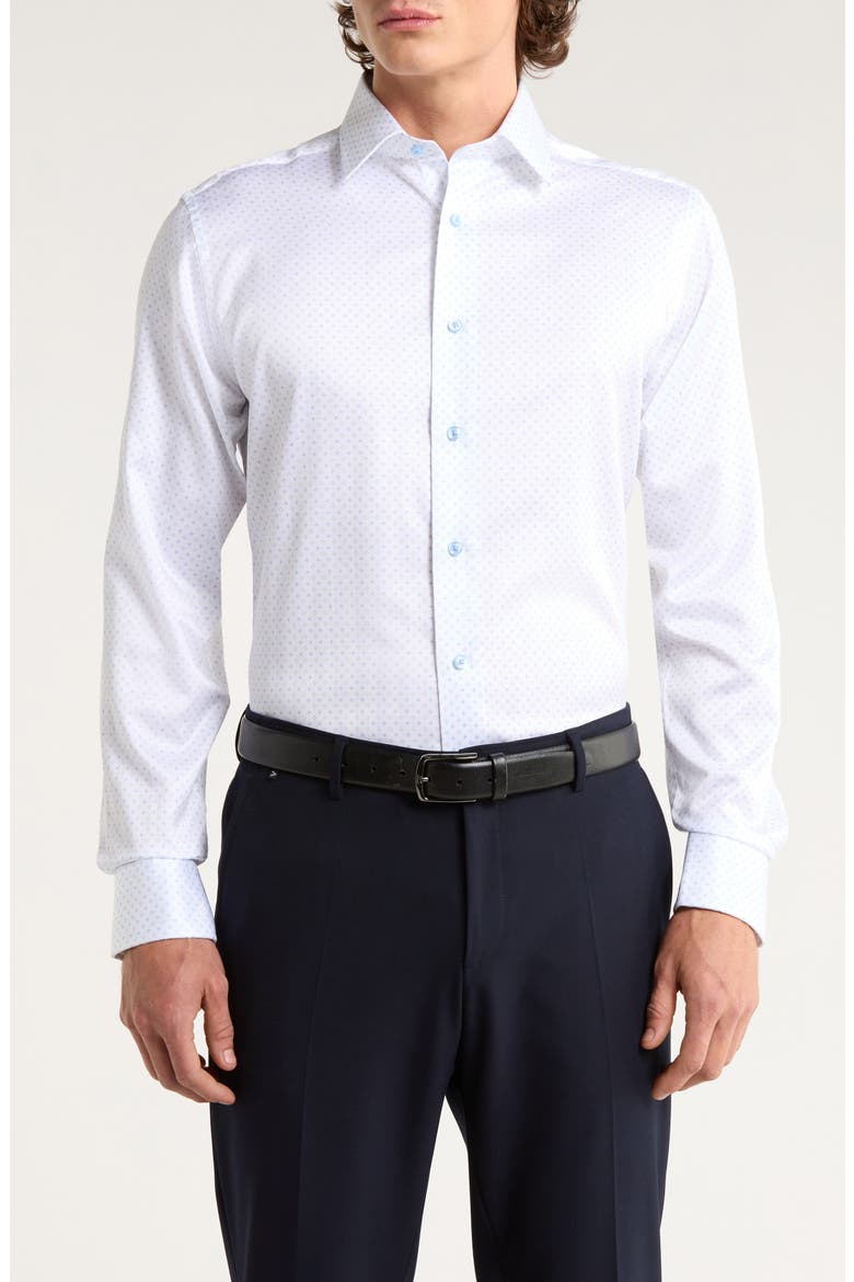 Trim Fit Microprint Dress Shirt, Main, color, WHITE/ BLUE