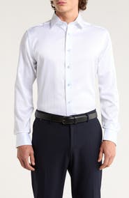 David Donahue Trim Fit Microprint Dress Shirt