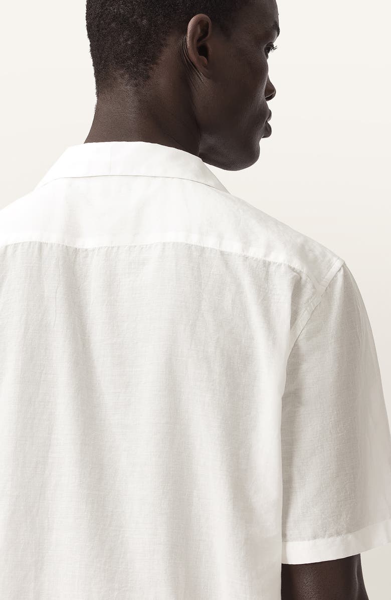 AllSaints Monument Mountainscape Print Slub Cotton Camp Shirt, Alternate, color, Tern White