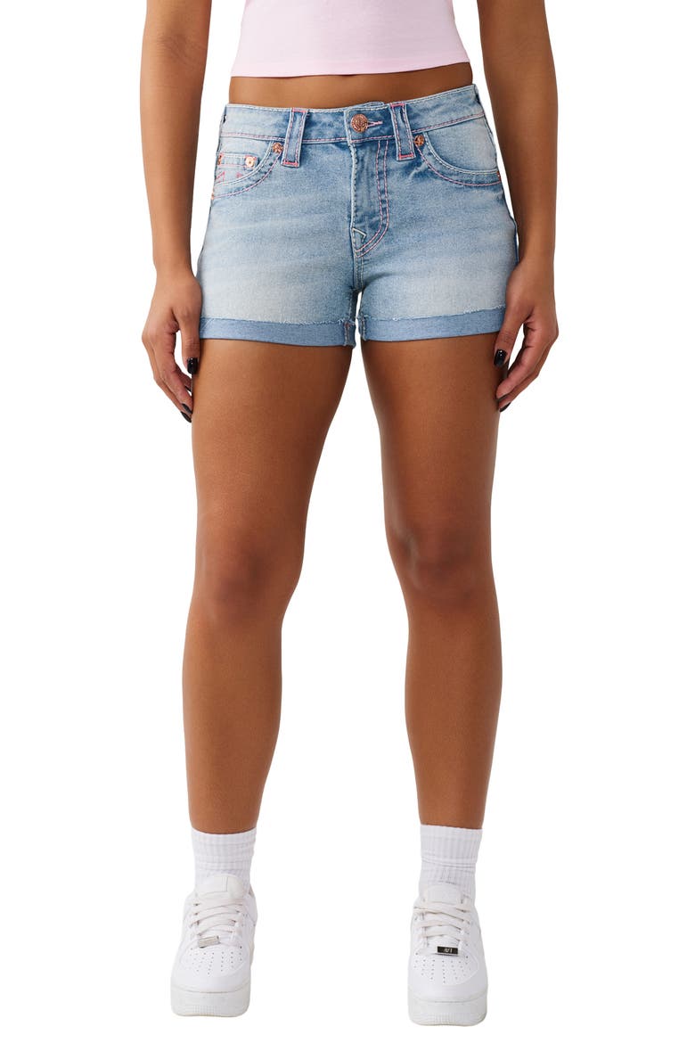 Jennie Cuffed Denim Shorts, Main, color, FLAX FLOWER