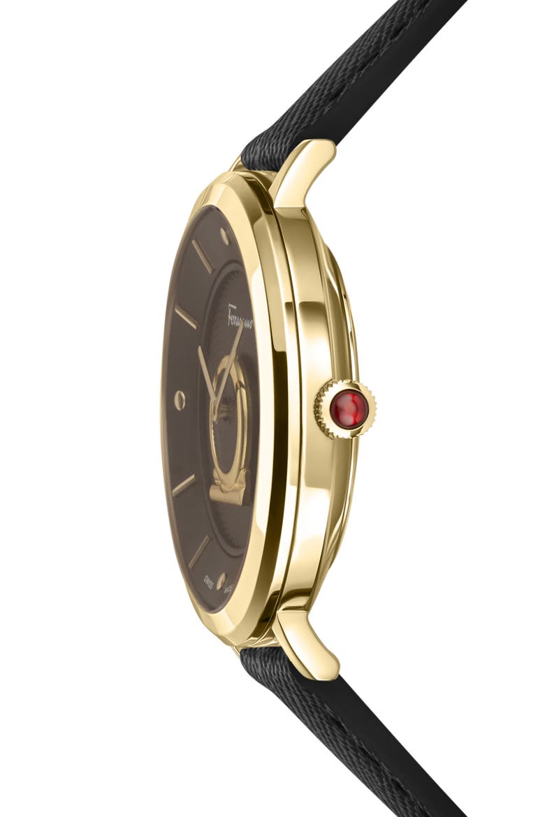 Minuetto Leather Strap Watch, 36mm, Alternate, color, IP YELLOW GOLD