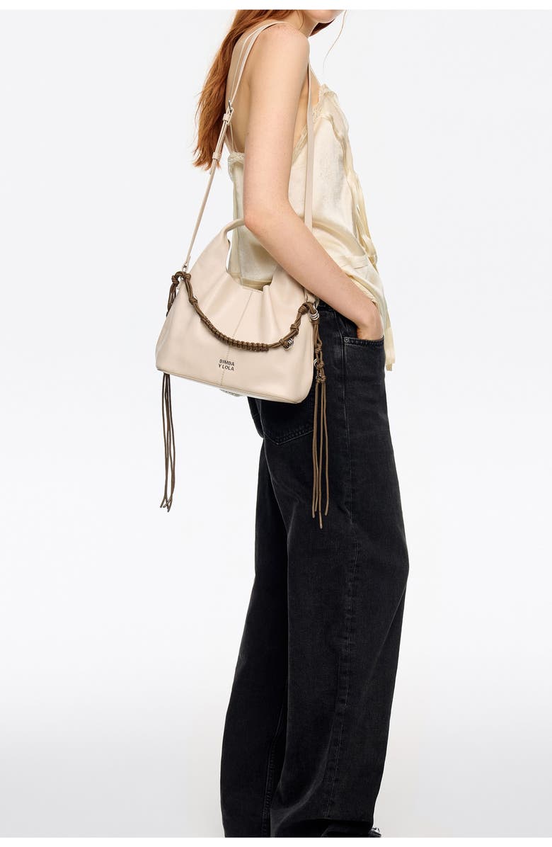 Bimba y Lola Leather Plaited Handle Paper Bag, Alternate, color, Ivory