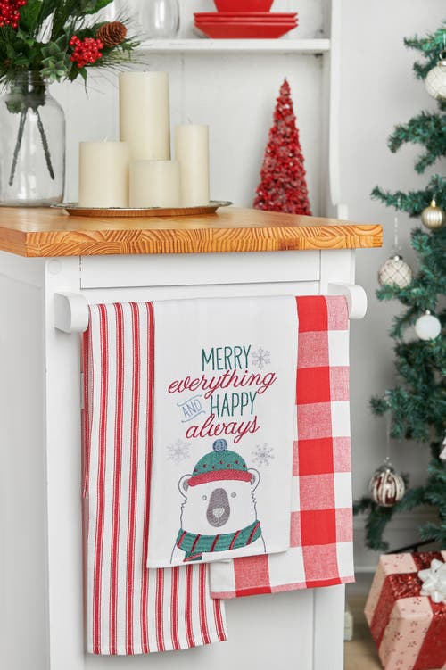 C & F Home C&f Home Christmas "merry Everything And Happy Always" Sentiment Polar Bear Cotton Flour Sack Kitche In Green