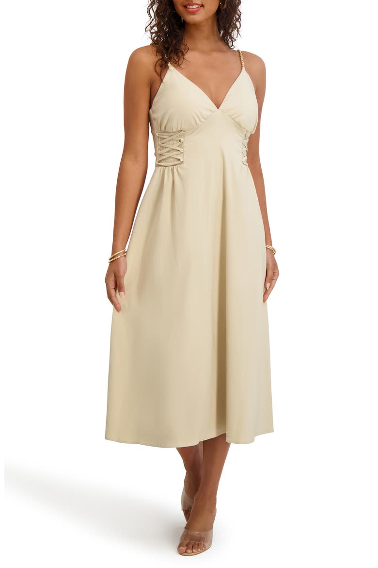 Corset Fit & Flare Midi Dress, Main, color, BONE
