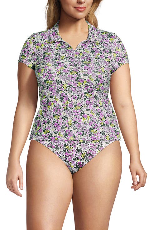 Plus Size Short Sleeve Pique Johnny Collar UPF 50 Rash Guard