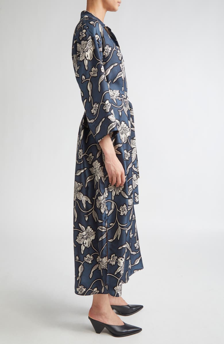 Max Mara Peonia Print Silk Twill Shirtdress, Alternate, color, Midnight Blue