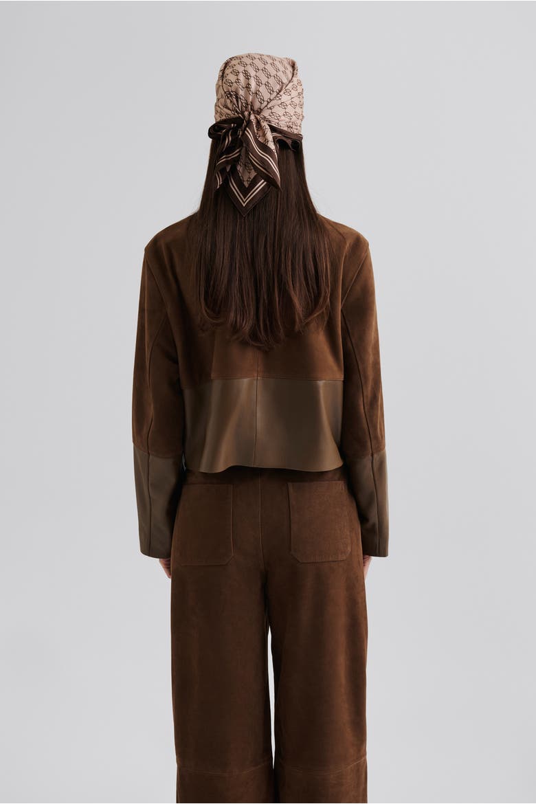 Marcie Suede Leather Cropped Jacket, Alternate, color, Caramel