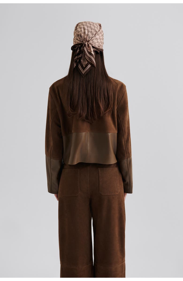 Malina Marcie Suede Leather Cropped Jacket, Alternate, color, Caramel