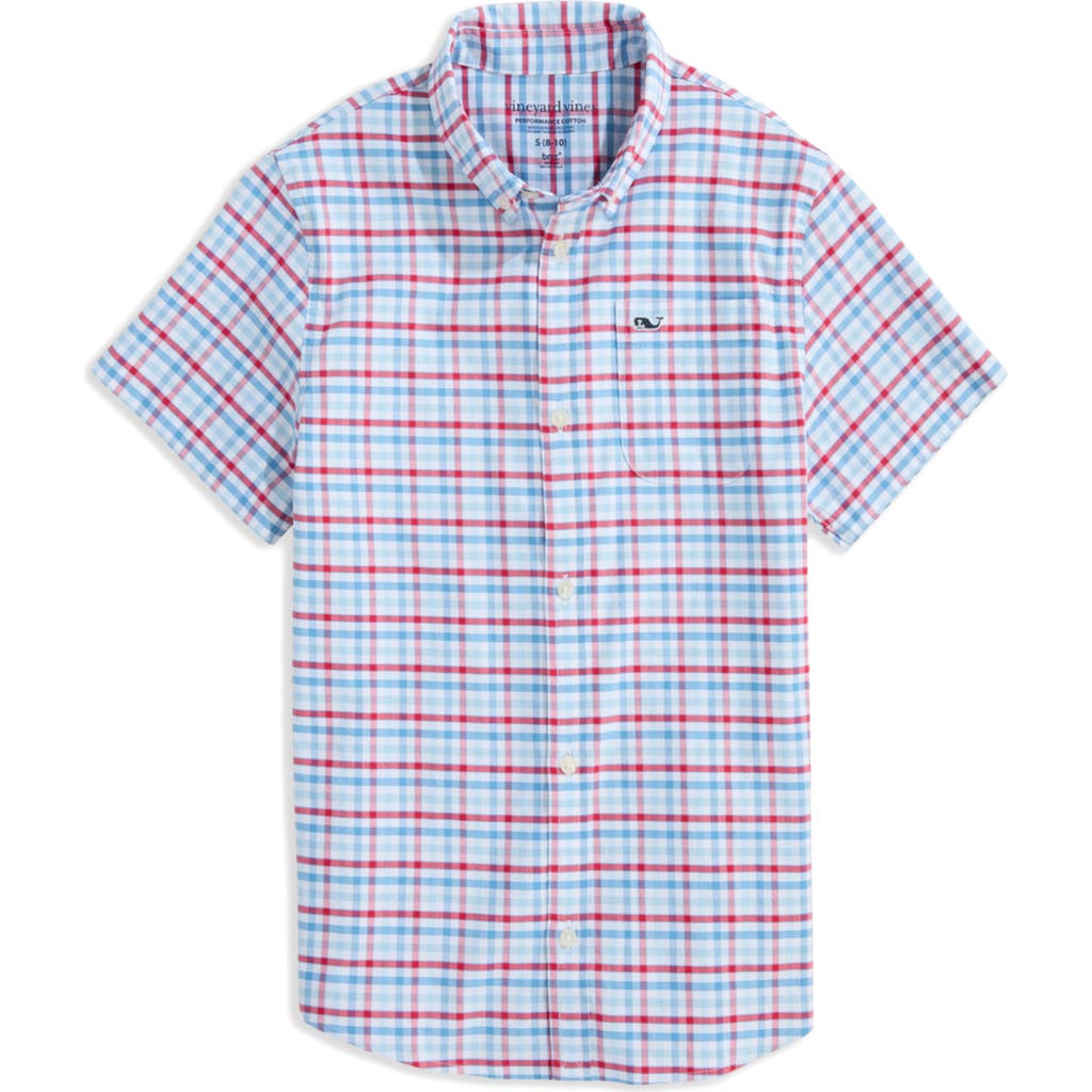 Vineyard Vines Kids' Plaid Brrrº Short Sleeve Button-down Shirt In Blue