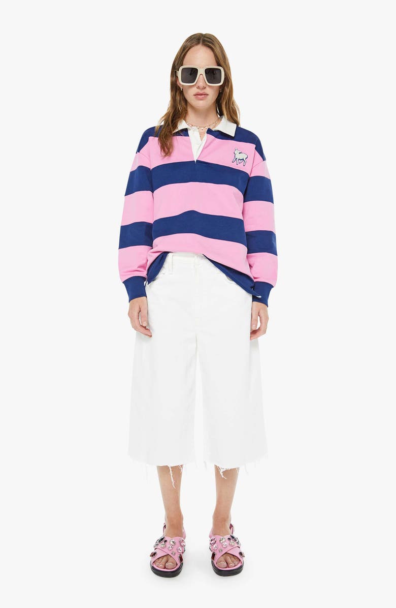 MOTHER Piece Huddle Cotton Rugby Polo, Alternate, color, Estate Blue And Begonia Pink